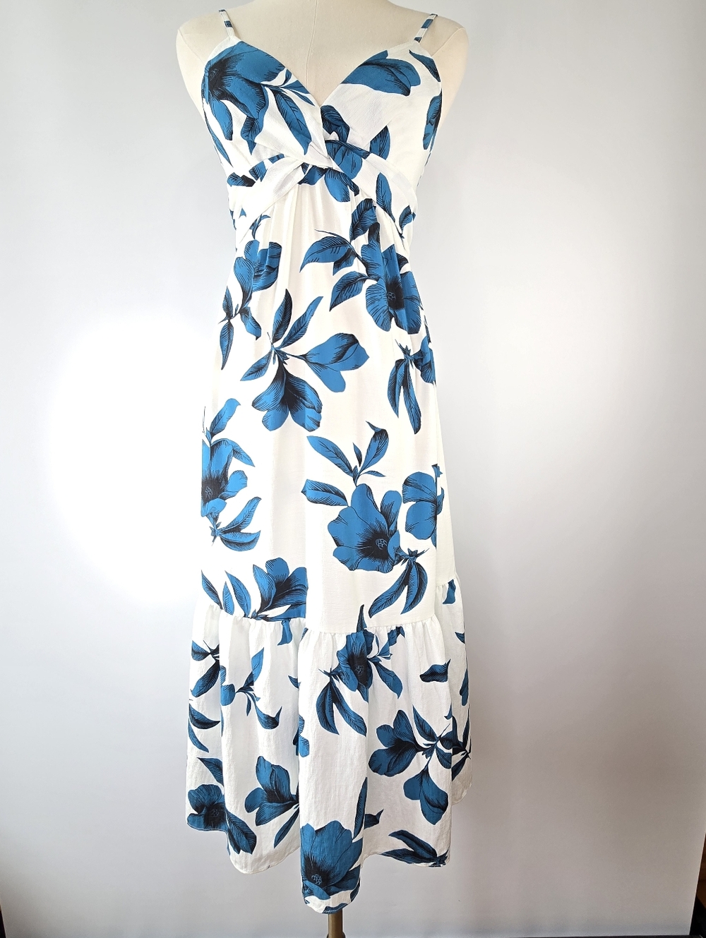Banana Republic Floral Twist Front Midi Dress Ivory & Teal Size 0 NWT